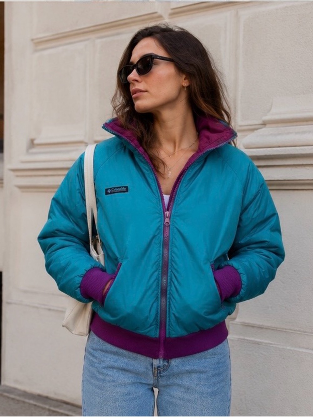 Columbia Teal & Purple Reversible-Style Bomber Jacket - Womeх